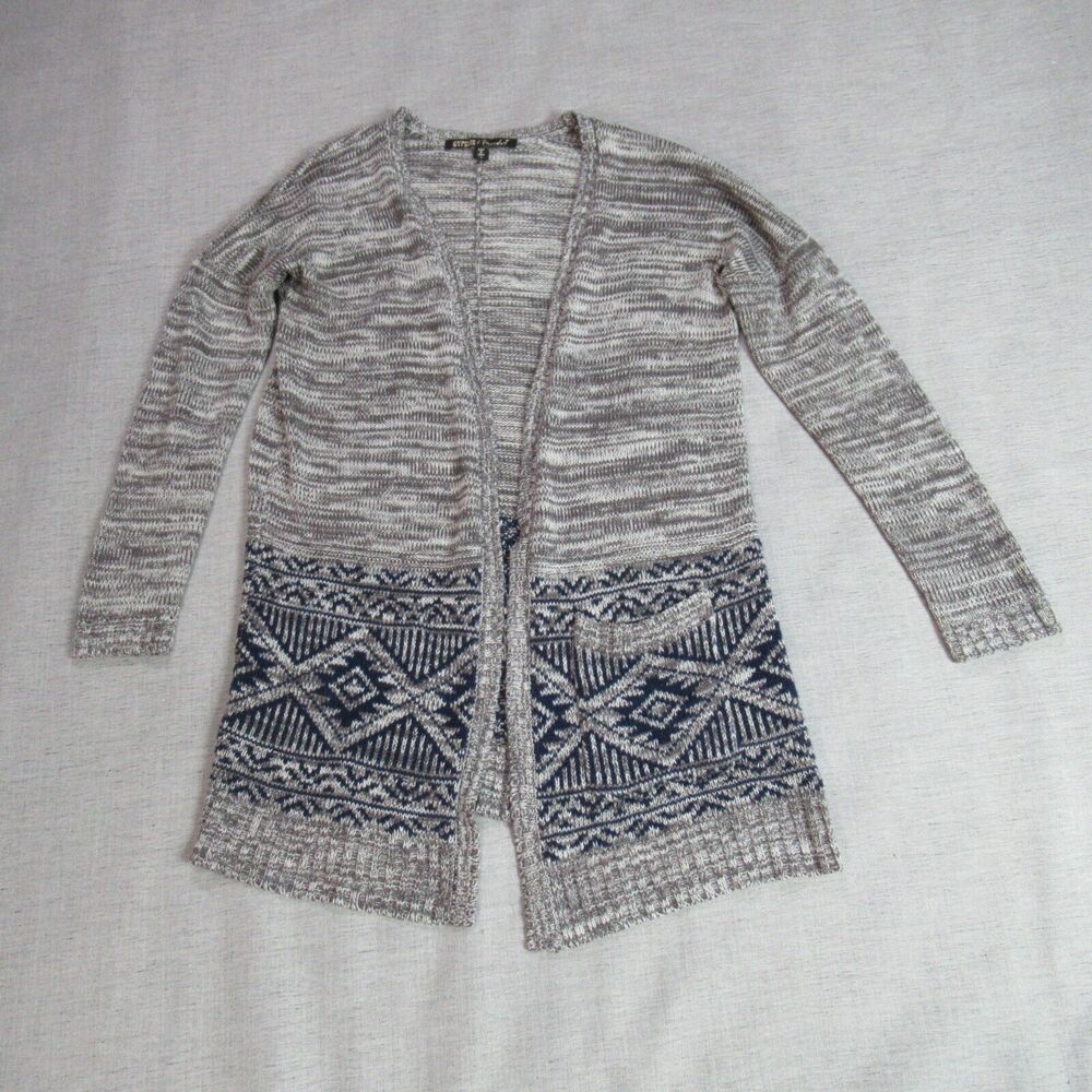 Gypsies & Moondust Cardigan Sweater Womens Size M Gray Aztec Open Front Cozy